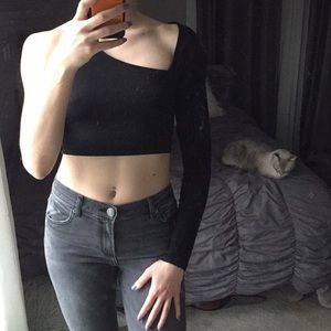 TOBI asymmetrical black crop top